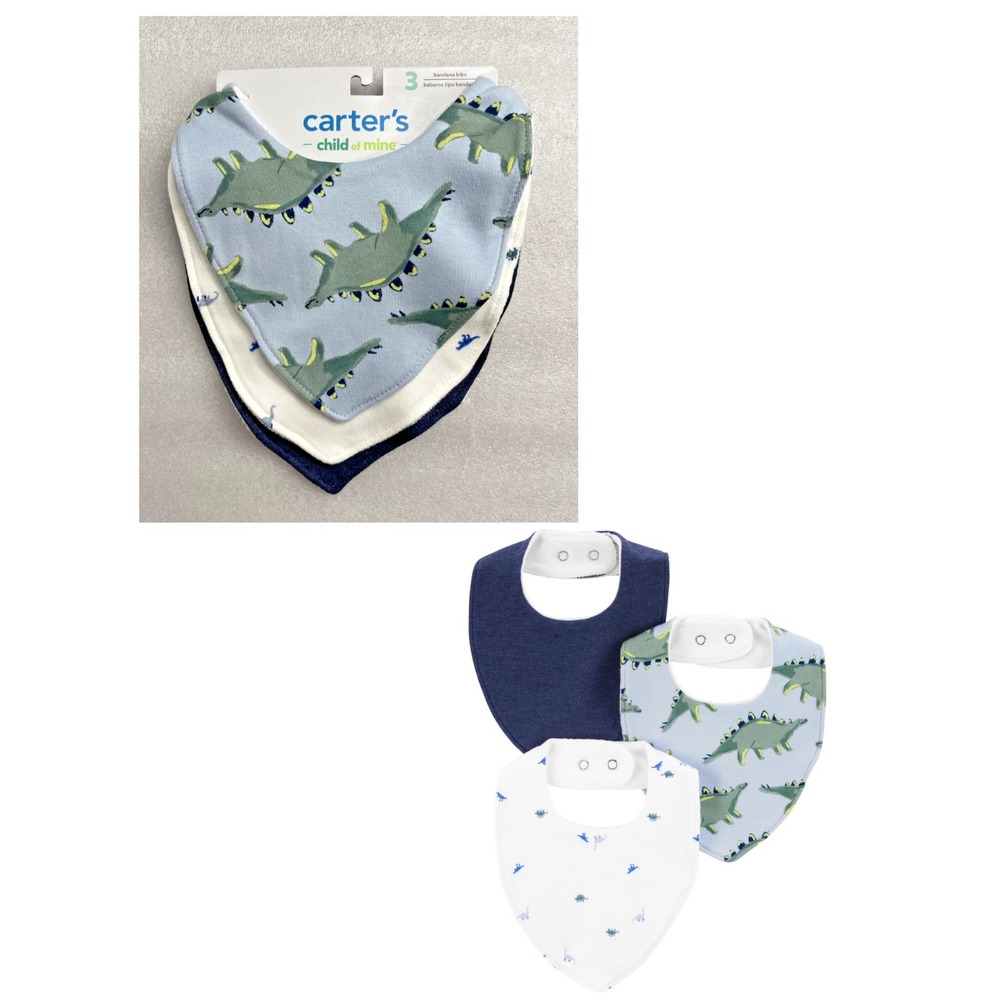 Carter's Child of Mine‎ Baby Bandana Bibs Dinosaur 3-Pack One Size Snap Closure